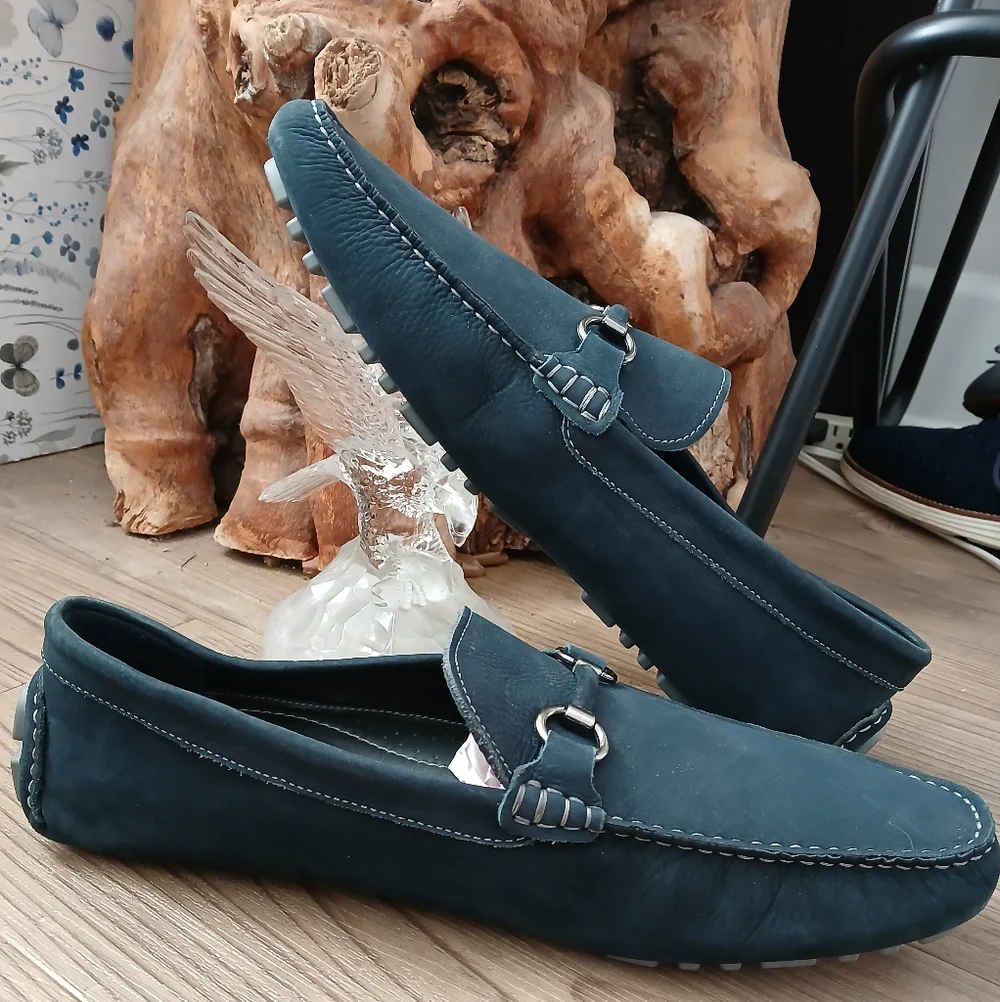 Nordstroms Men’s Size 13 M Blue Leather Horsebit Driving Loafers Moc Toe Shoes